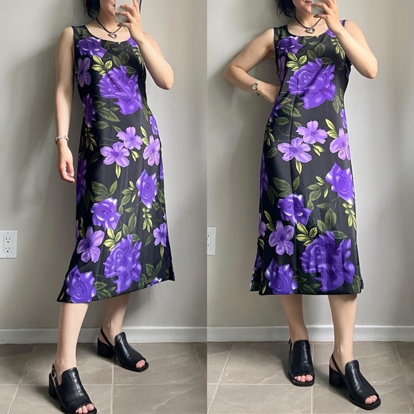 Vintage Reitmans Purplr Floral Midi Dress - Picture 1 of 6